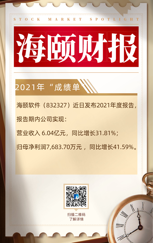 jiuyou.com电子旗下海颐软件发布2021年度财报，公司经营持续向好